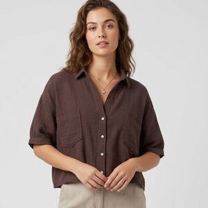 HYFVE Gauzey Cotton Button Down Blouse size large espresso brown